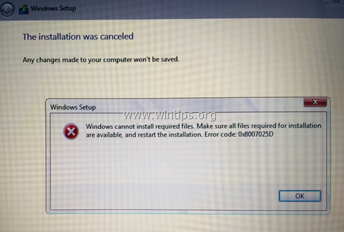 Ошибка 0x8007025D Ошибка установки Windows