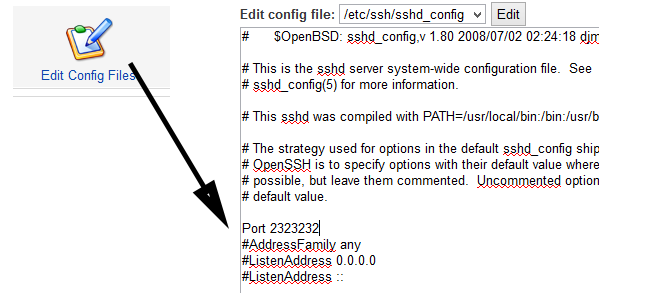 изменить порт ssh в webmin