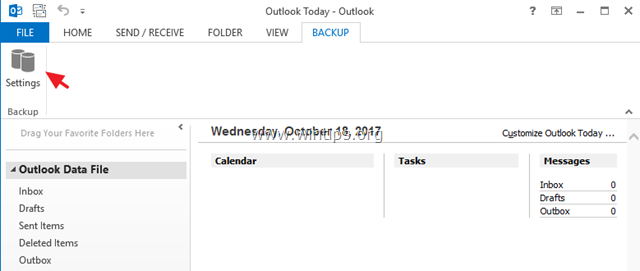 автоматическое резервное копирование Outlook 2016, 2013