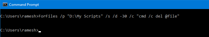 удалить файлы старше x дней в Windows forfiles.exe команда forfiles