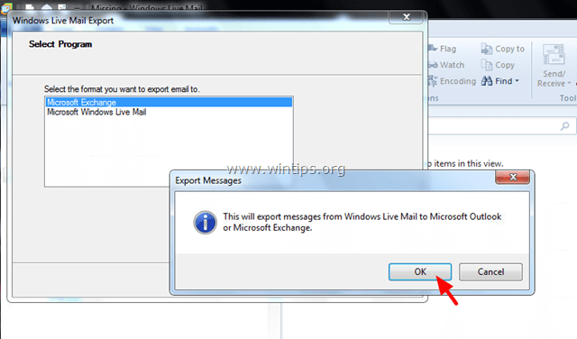 экспортировать сообщения из Windows Live Mail в Outlook