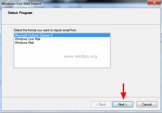 импортировать Outlook Express Mail