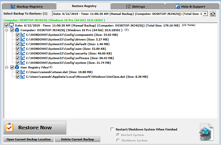 резервное копирование реестра windows 10 - реестр кустов regback folder - восстановление реестра