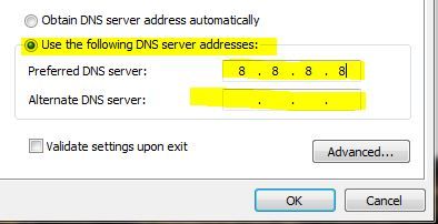 введите адрес DNS