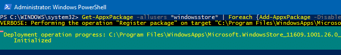 переустановите Windows Store с помощью PowerShell