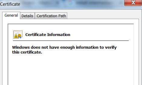 Windows не имеет достаточно информации для проверки сертификата