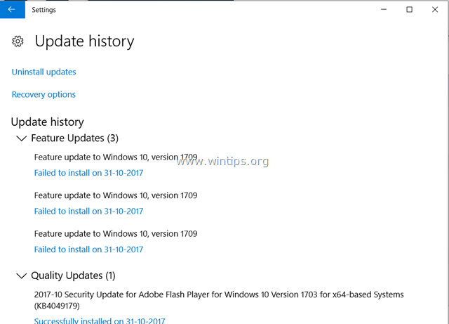 Windows 10 Update 1709 не удается установить