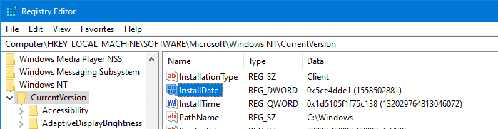 найти дату установки Windows и время установки реестра