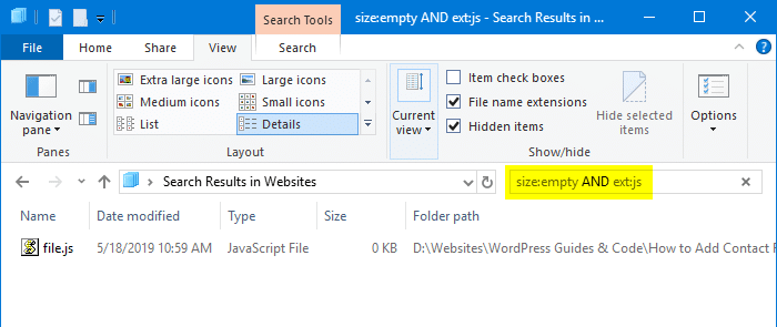 найти и удалить 0-байтовые файлы в windows