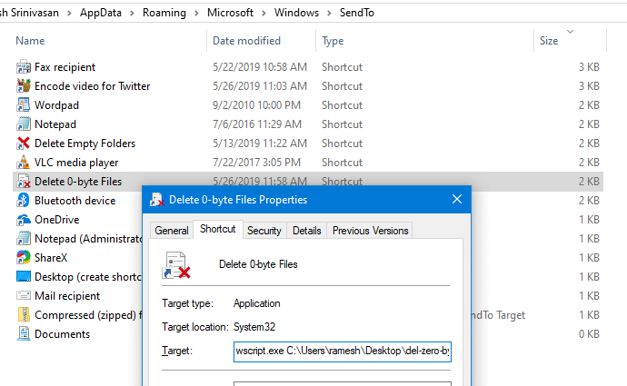удалить 0-байтовые пустые файлы в windows - vbscript