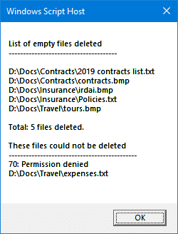 удалить 0-байтовые пустые файлы в windows - vbscript