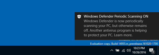 Windows Defender ограничил периодическое сканирование