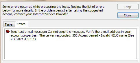 Сервер ответил 550 Доступ запрещен - неверное имя HELO См. RFC 2821 4.1.1.1