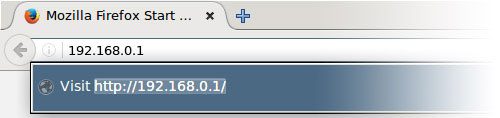 Ввод адреса маршрутизатора 192.168.0.1 в адресную строку веб-браузера Firefox