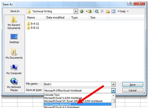 Сохранение файла Excel в формате CSV
