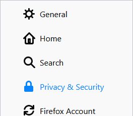 Экран конфиденциальности и безопасности в Firefox.