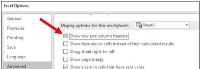 Скрыть заголовки столбцов и строк в Microsoft Excel