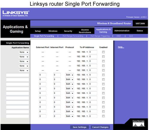 Настройка переадресации одного порта Linksys