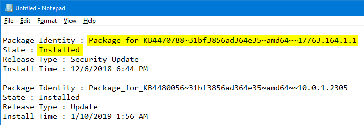 dism Проверьте, установлен ли KB Центра обновления Windows