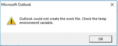 Outlook не может создать рабочий файл