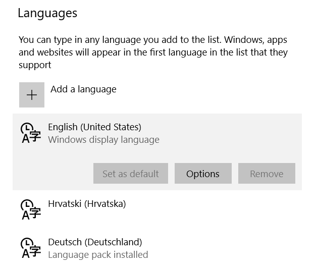 изменить язык в Windows 10