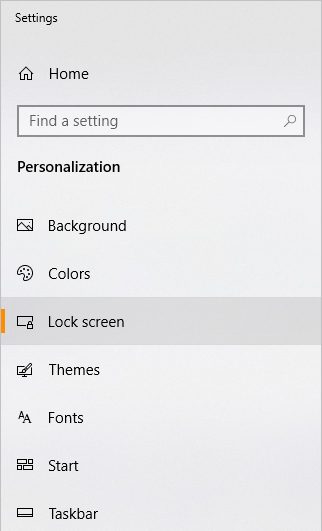 Селектор блокировки экрана в Windows 10.