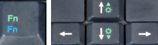 Клавиша Fn и клавиши яркости на клавишах вверх и вниз