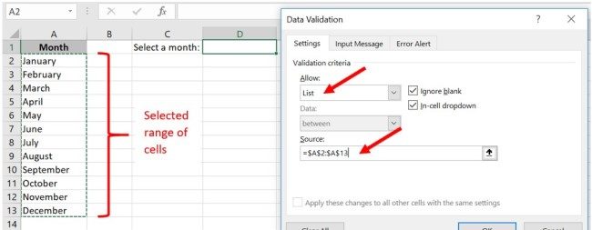 Создать раскрывающийся список в Microsoft Excel, используя существующие данные
