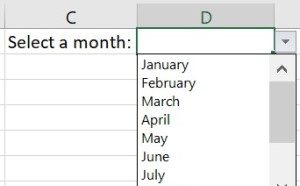 Раскрывающийся список в Microsoft Excel, созданный путем определения списка значений