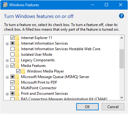 WMP отсутствует Windows 10