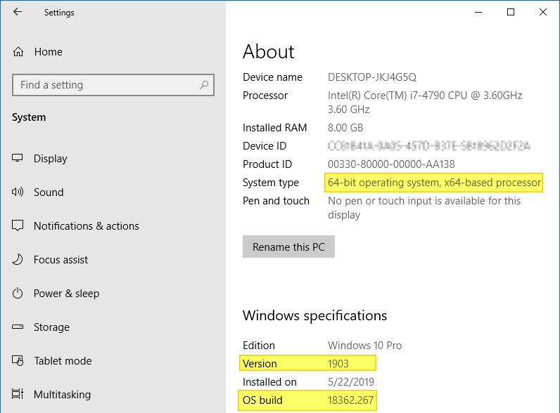 найти Windows 10 версии сборки битрейт настройки системы