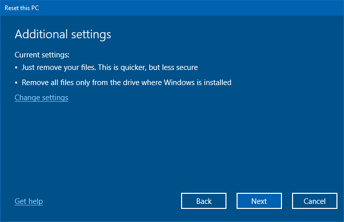сбросить этот компьютер в Windows 10 вариантов восстановления - удалить все