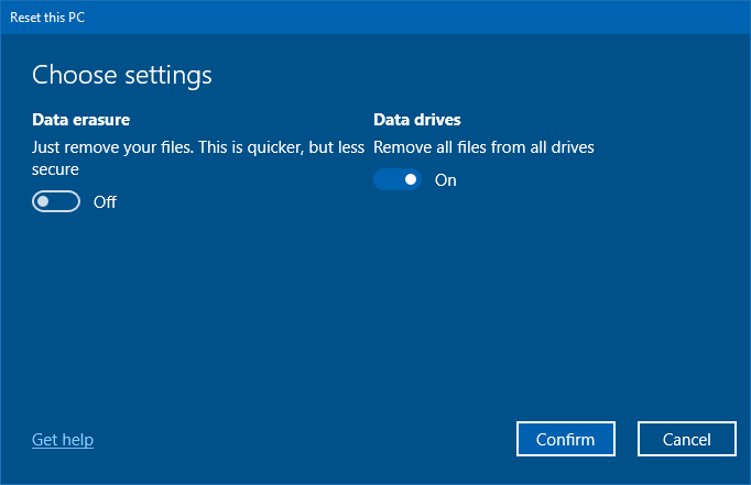 сбросить этот компьютер в Windows 10 вариантов восстановления - удалить все