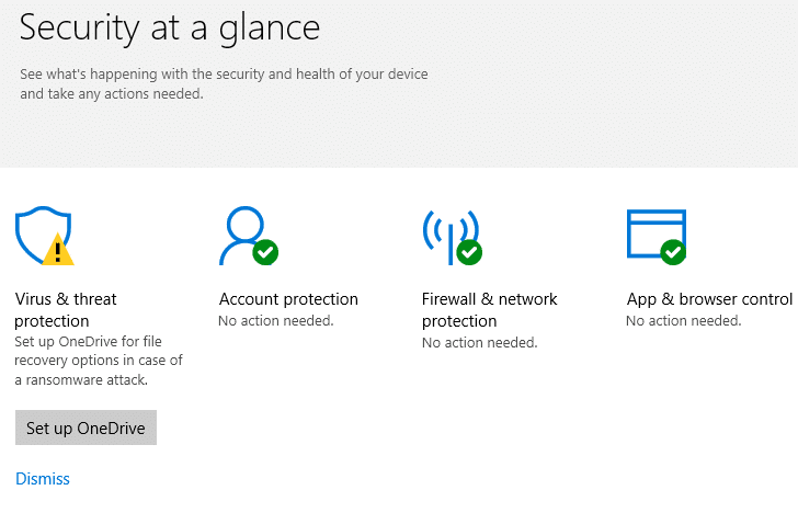 Защитник Windows настроил Onedrive - желтый восклицательный знак