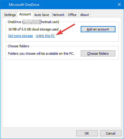 onedrive отсоединить от ПК