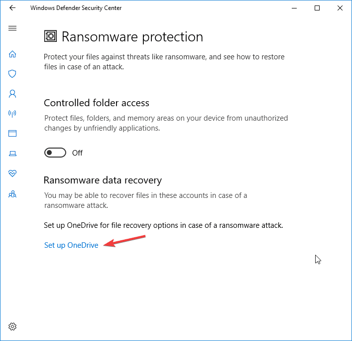 Защитник Windows Защита от вымогателей Настройки onedrive