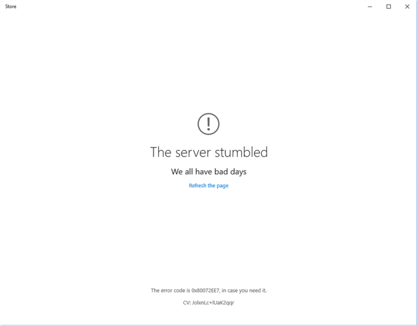 Магазин Windows: сервер оступился
