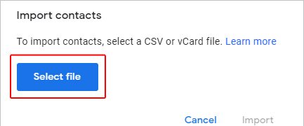 Выберите кнопку импорта файла в Gmail