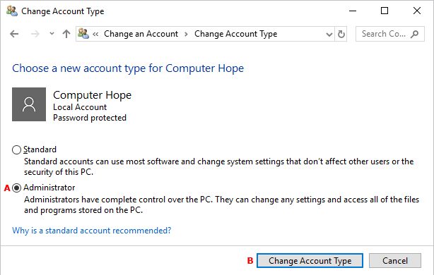 Изменение и учетная запись в Windows 10