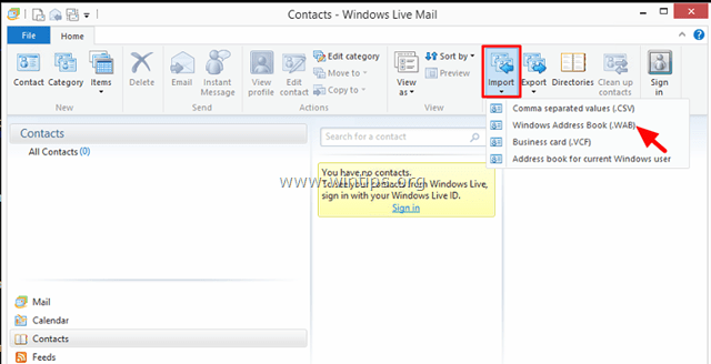 Адресная книга Outlook Express для почты Windows Live