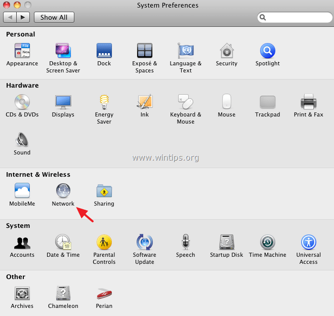 открыть настройки сети Mac OS