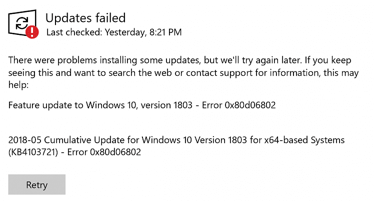 Ошибка обновления Windows 0x80d06802 Решение