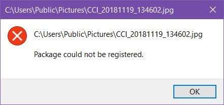 Пакет не может быть зарегистрирован - приложение для фотографий