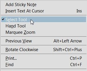 Выбор инструмента в Adobe Reader