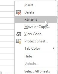 Переименовать лист Excel