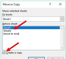 Переместить или скопировать параметры листа Excel