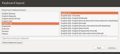 Установщик Ubuntu выбирает язык