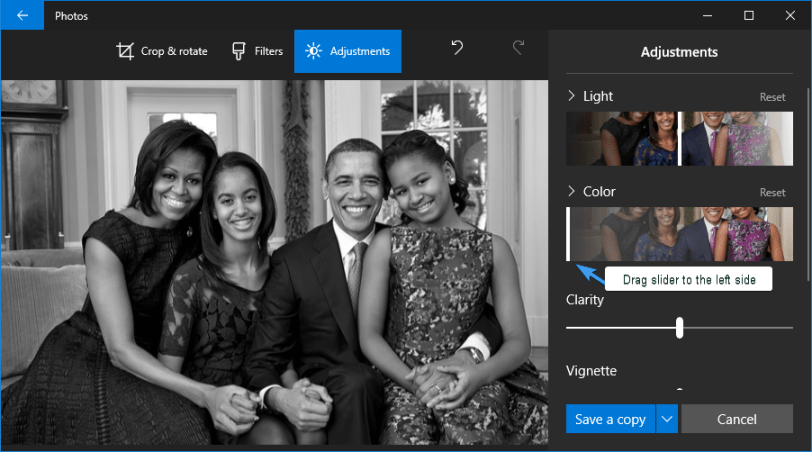 изменить изображение на черно-белые фотографии приложение windows 10