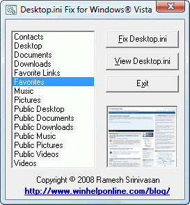 desktopinifix для Windows Vista