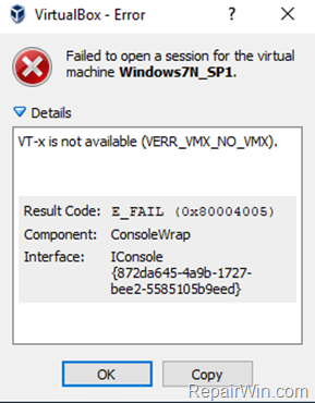 Ошибка VirtualBox VT-x недоступна - FIX